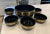 Unusual salad set made of gloss Melamine with patterned gold bands. Set consists of an 11.5 inch bowl and six 6.25 inch...