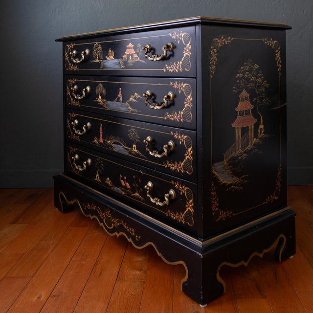 Habersham Black Chinoisere Hand Painted Chest of Drawers | Dresser For Sale - Image 6 of 18