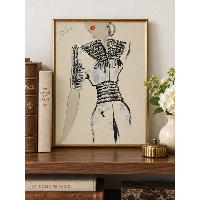 Bunny Williams Home Vintage French Fashion Art Print – Art Deco Fur Trim Dress Illustration, 18" X 24" For Sale - Image 4 of 9