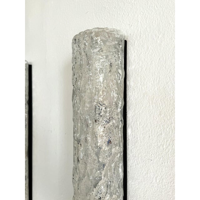 Large Mid-Century Ice Glass Mirror Wall Sconces in Textured Art Glass from Limburg, 1970s, Set of 2 For Sale - Image 4 of 14