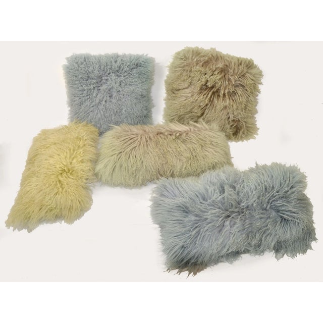 1 of 5 Fibre by Auskin Tibetan Sheepskin Natural Fiber Throws Pillows Green Blue Gray For Sale - Image 17 of 17
