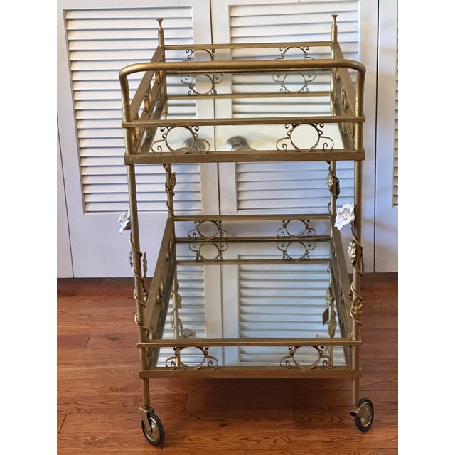 Vintage Italian Gilded Metal Service Cart With Sculptural Rose Stems For Sale - Image 4 of 13