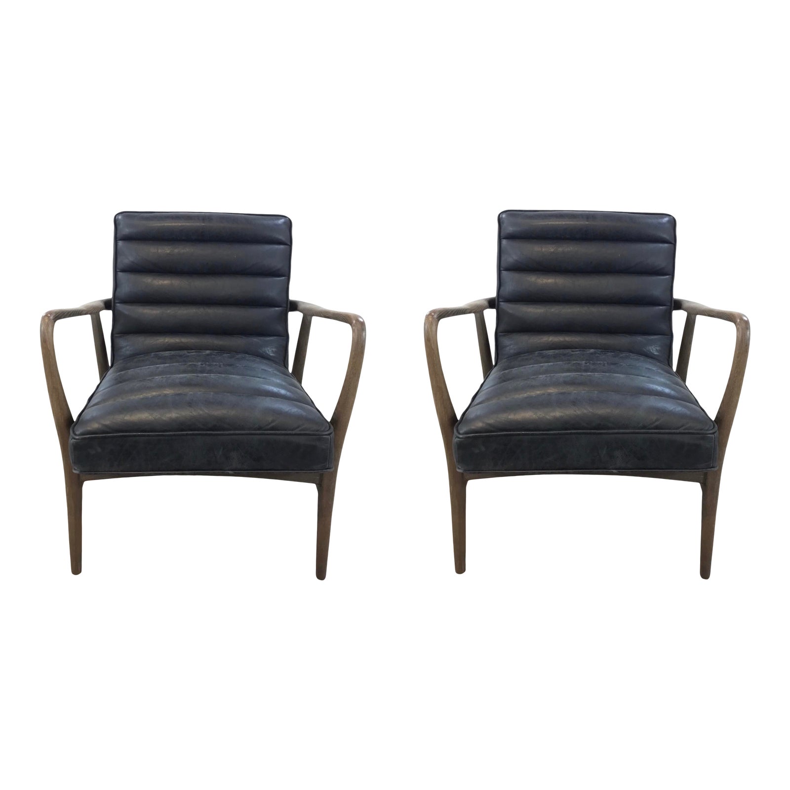 Regina Andrew Mid Century Modern Style Black Leather Piper Lounge Chairs Pair Chairish