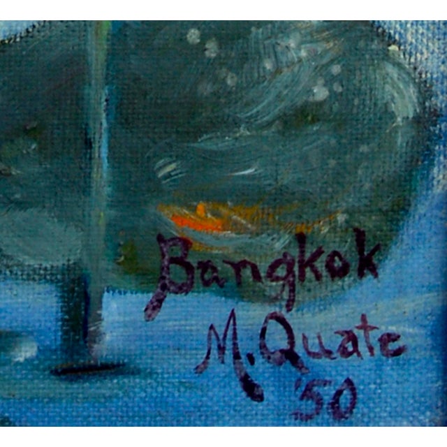 Mid Century Lotus Still Life / Bangkok Landscape on Verso (Double Sided) by Marge Quate Burt For Sale - Image 4 of 7