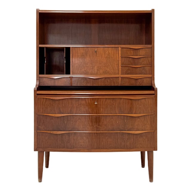 Walnut Secretary with Wave Front by Erling Torvits, Denmark, 1960s For Sale