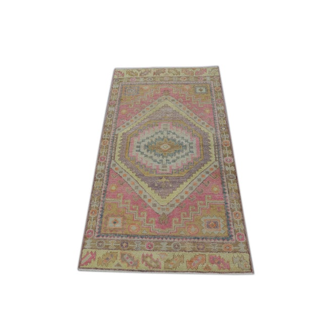 Textile Early 21st Century Pink Multicolor Handwoven Turkish Oushak Rug 2'10" X 5'1" For Sale - Image 7 of 8