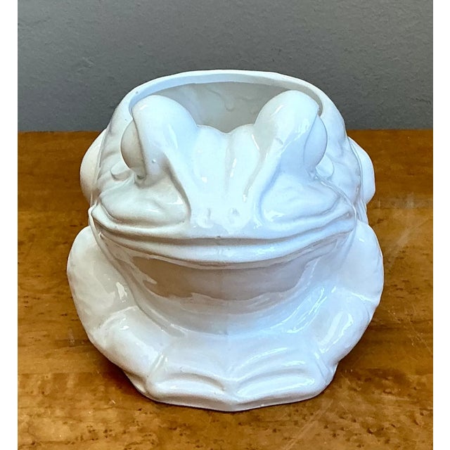Vintage Italian White Frog Ceramic Vase For Sale - Image 4 of 12