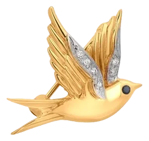1990s Franklin Mint Fabergé 14k Yellow Gold Bird Brooch With Diamond Accents