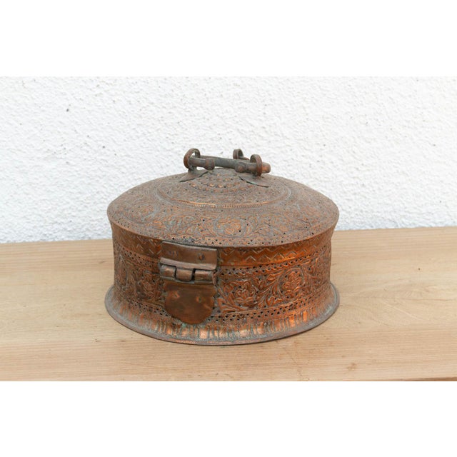 Antique Pierced Copper Indian Dowry Box For Sale - Image 4 of 11