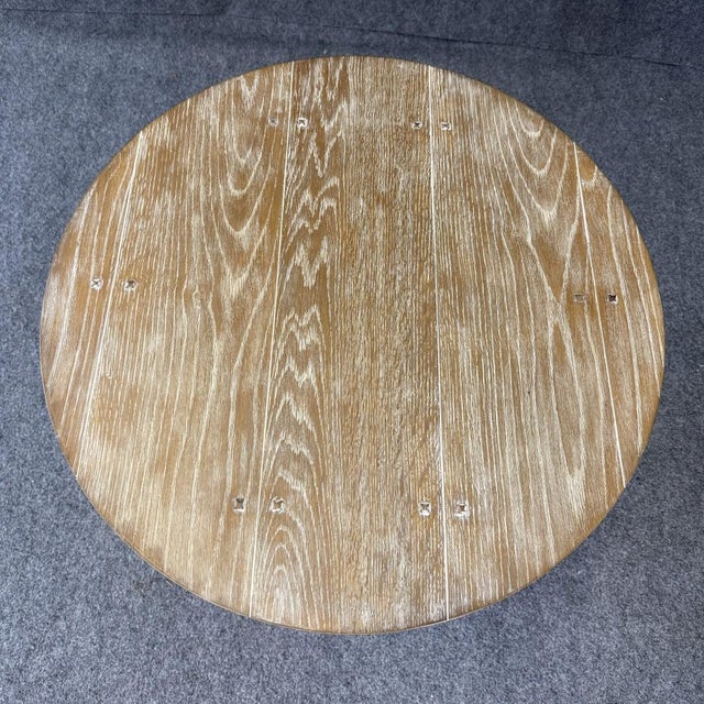 2020s Rustic Round Distressed Oak Side Table For Sale - Image 5 of 11