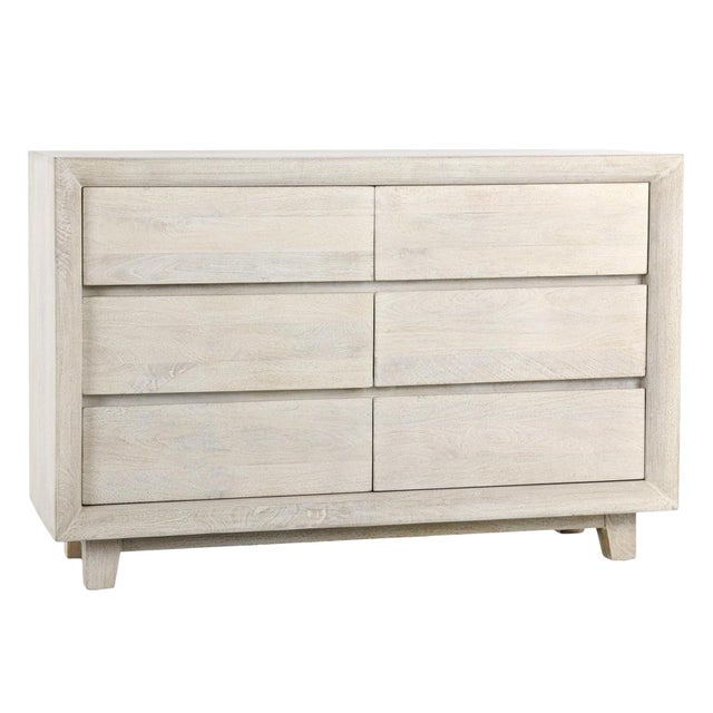 Classic contemporary white wash wood six-drawer dresser. Simple design with slightly beveled frame. Each may vary in...
