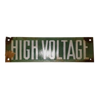 Vintage Green Porcelain High Voltage Sign For Sale