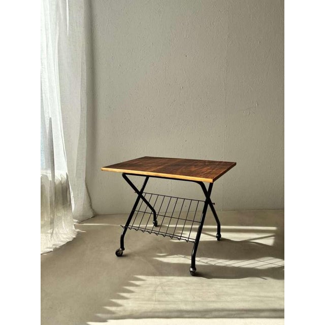 Vintage Scandinavian Reading Trolley in Teak, Metal, and Brass, 1960s For Sale - Image 3 of 10