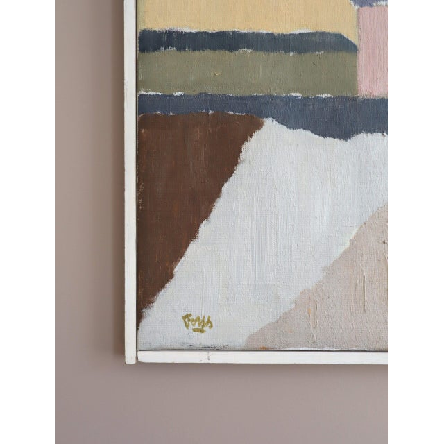 Mid-Century Modern 'Pastel Settlement' Swedish Abstract Landscape Oil Painting, Framed For Sale - Image 6 of 11