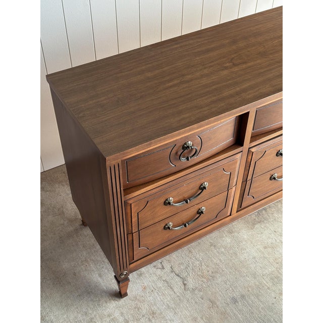 Vintage Walnut Triple Dresser by Ward Furniture Mfg. For Sale - Image 11 of 18