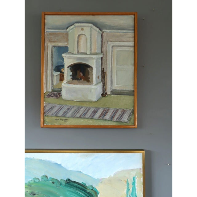 Mid-Century Modern 1968 Mid-Century Modern 'The Fireplace' Vintage Swedish Expressive Interior Oil Painting, Framed For Sale - Image 3 of 13