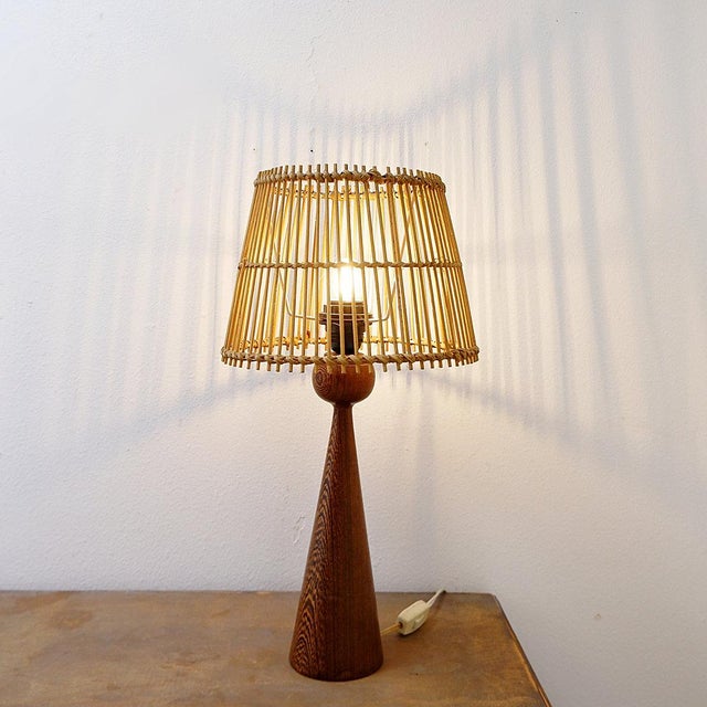 1960s Keel-Shaped Wood Table Lamp with Bamboo Shade, 1960s For Sale - Image 5 of 13
