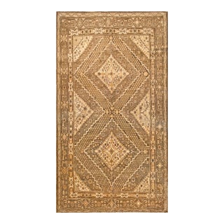 1930s Tan Camel Medallion Antique Chinese Khotan Rug 6'9" X 12'5" Handknotted Wool Carpet For Sale