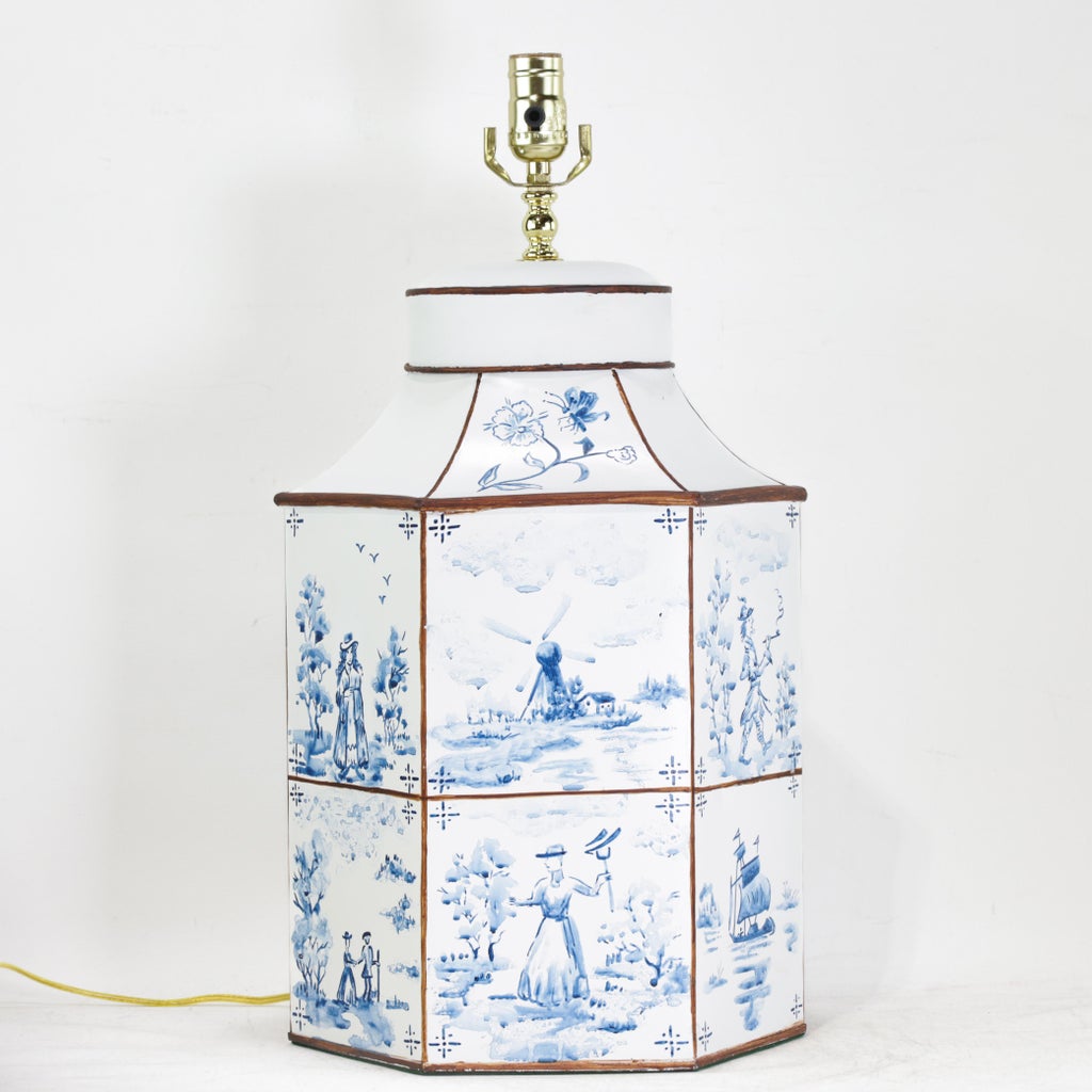 A Pair of Vintage Hand-Painted Blue and White Imitation Dutch Tile 
