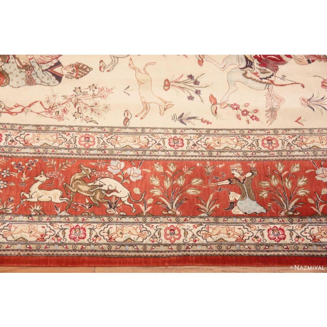 Nazmiyal Collection Hunting Scene Persian Silk Qum Rug For Sale In New York - Image 6 of 8