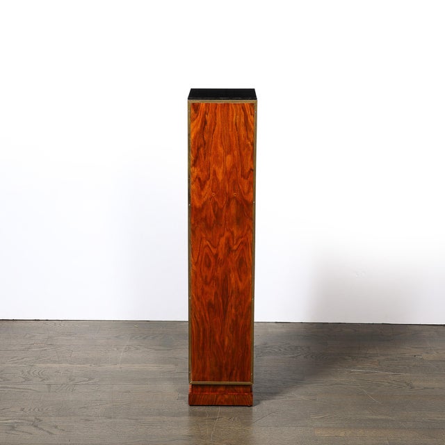 1930s Pair of Art Deco Walnut Pedestals With Brass Detailing & Vitrolite Inset Top For Sale - Image 5 of 16