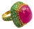 Bochic "Orient" Vintage Natural Emerald & Ruby Ring Set In 18K Gold &Silver For Sale
