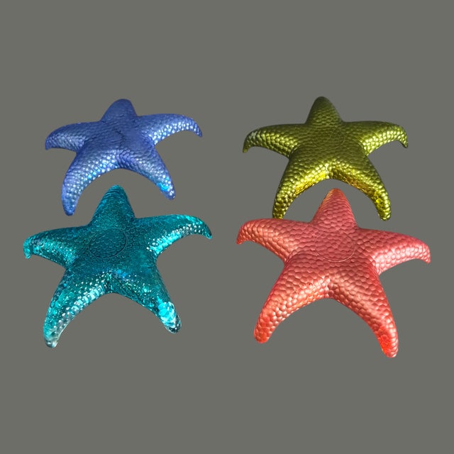 Blue Late 20th Century Coastal Multi-Color Star Fish Akcam Glass Coasters - Set of 4 For Sale - Image 8 of 10