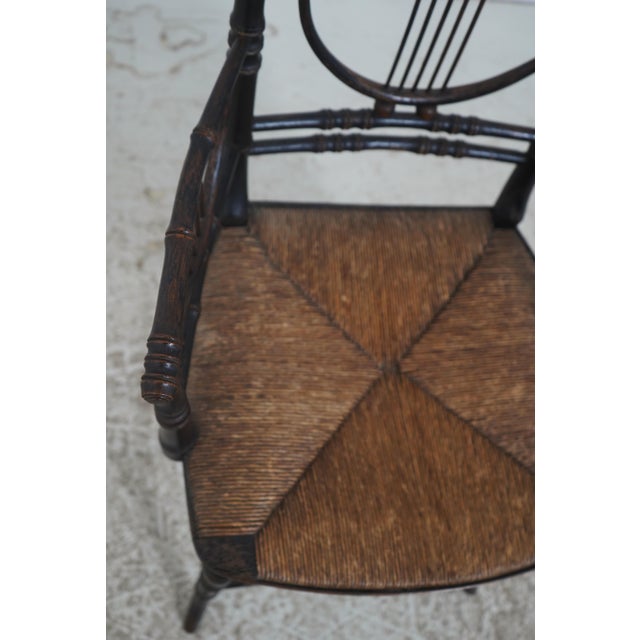 Textile Pair of Antique Rush Seat Bamboo Sussex Type Chairs For Sale - Image 7 of 18