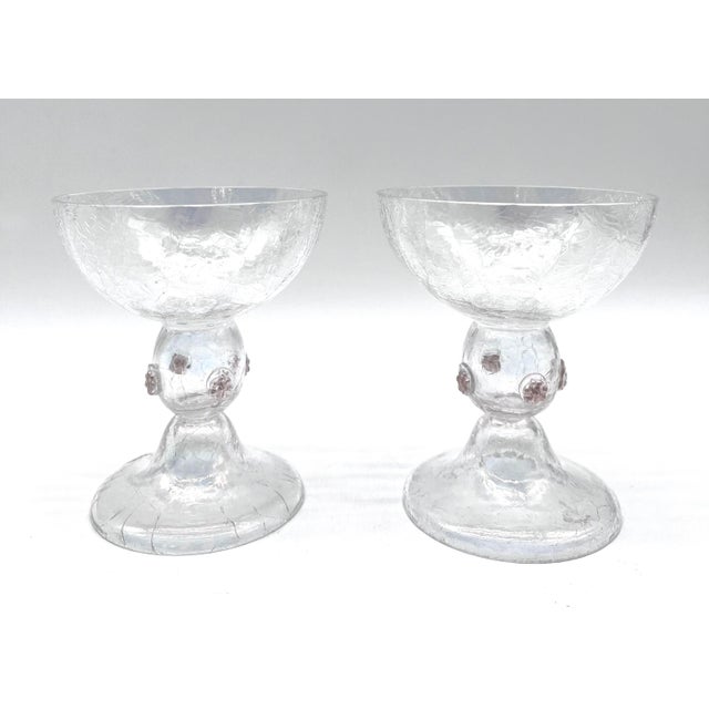 Art Nouveau Bohemian Iridescent Craquelé Glass Goblets attributed to Kralik, 1900, Set of 2 For Sale - Image 3 of 11