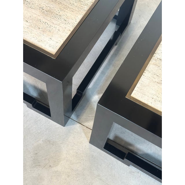 Wood and Travertine Coffee Tables in the style of Maison Jansen, 1970s, Set of 2 For Sale - Image 10 of 14