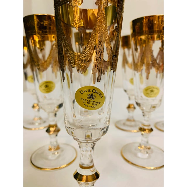 David Orgell Exclusivist 24 Kt Gold Leaf Champagne Flutes - Set of 7 For Sale - Image 4 of 13