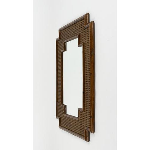 Mid-Century Modern Italian Bamboo and Rattan and Wicker Wall Mirror, 1970s For Sale - Image 9 of 12