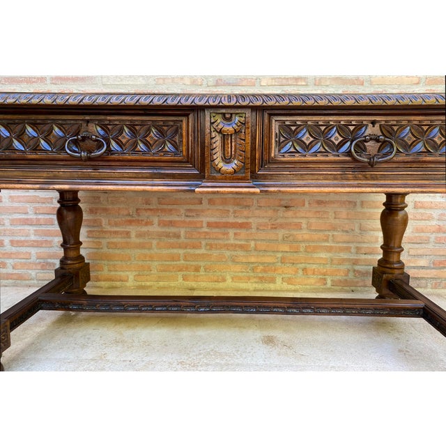 19th Century Spanish Walnut Desk with Two Drawers & Strong Legs, 1890s For Sale - Image 10 of 18