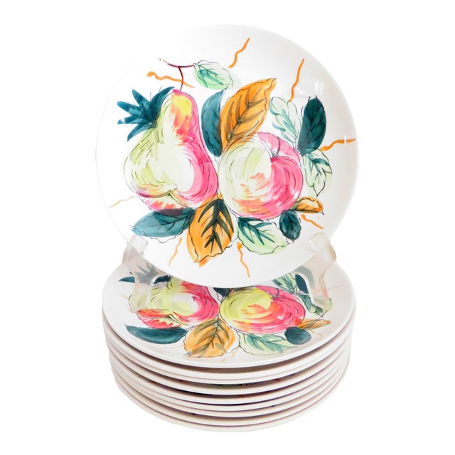 Mid 20th Century Mid Century Modern Handpainted Salad/Dessert Plates - Set of 10 For Sale