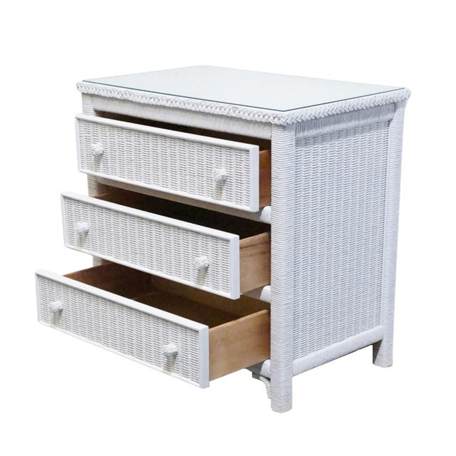 Lexington / Henry Link Country Cottage Style 30" White Wicker Three Drawer Nightstand 477-513 For Sale In Kansas City - Image 6 of 13