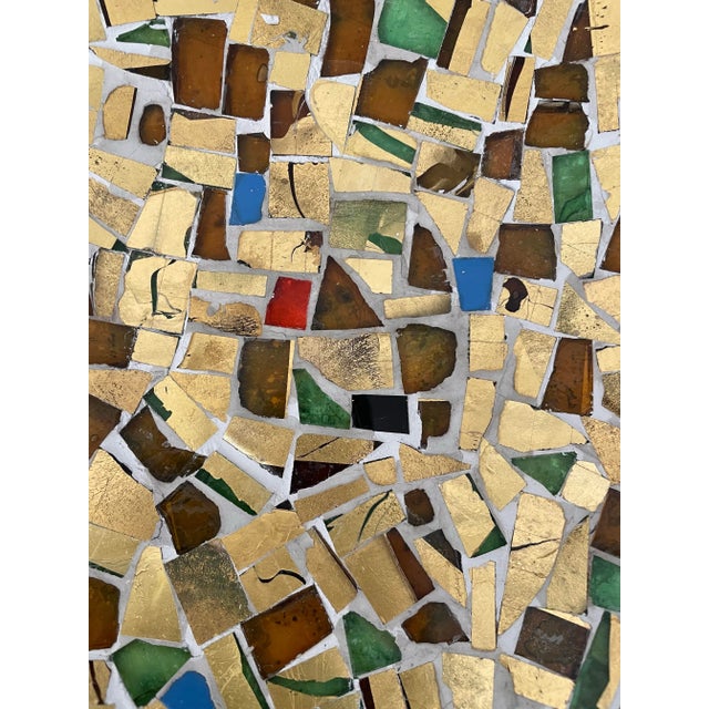 This vintage pique assiette bowl features a stunning gold and brown mosaic design that is sure to catch the eye of any...