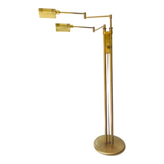 Vintage Late 20th Century Holtkötter Leuchten Brass Twin Swing Arm Pharmacy Floor Lamp For Sale