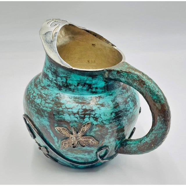 Mexican 1980s Emilia Castillo Silver Plated Water Pitcher With Butterflies & Verdigris Patina For Sale - Image 3 of 18