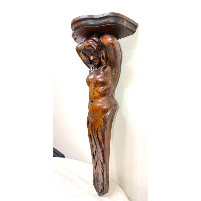 Huge Antique Hand Carved Wood Oak Figural Nude Lady Woman Wall Shelf Sculpture For Sale In New York - Image 6 of 16