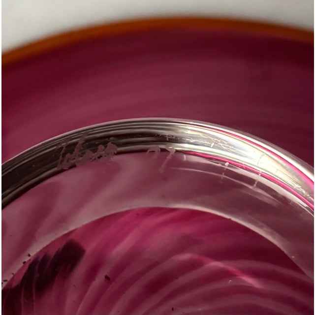Late 20th Century Late 20th Century Signed Weir Pink Spiral Studio Art Glass Footed Bowl For Sale - Image 5 of 8