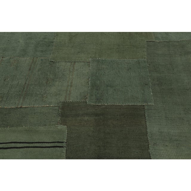 1950s Vintage Turkish Patchwork Rug With Green Tones and Linear Accents - Rug & Kilim For Sale - Image 5 of 10