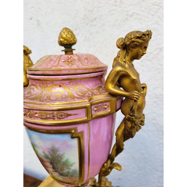 Gold Napoleon III Porcelain and Gilt Bronze Clock, 19th Century For Sale - Image 8 of 18