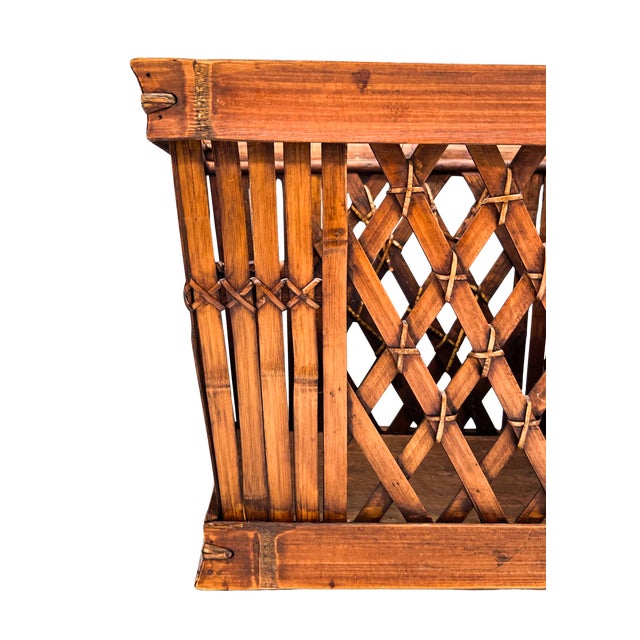 Vintage Handcrafted Bamboo & Rattan Lattice Storage Basket – Chinoiserie / Coastal For Sale - Image 10 of 11