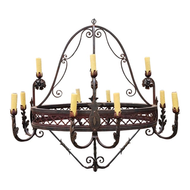 Large Wrought Iron Light Fixture For Sale
