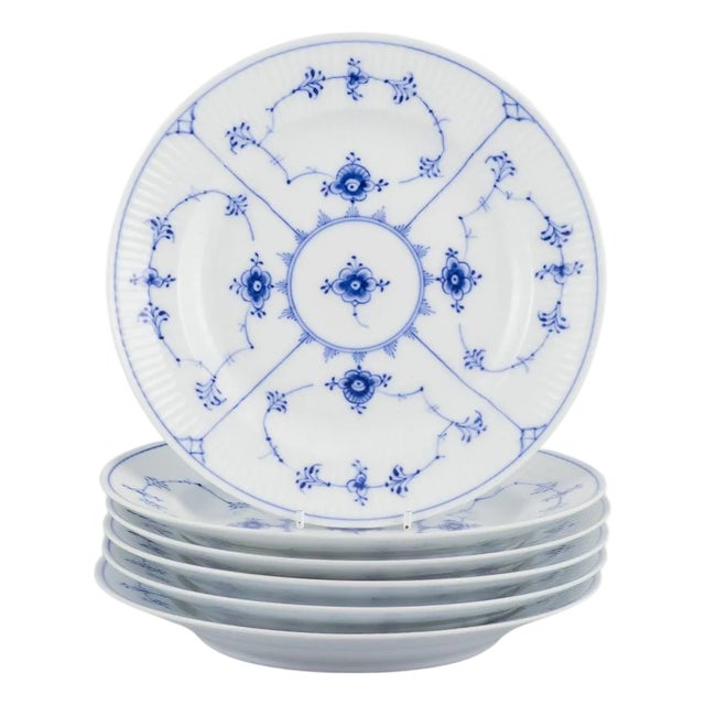 Blue Fluted Plain in Porcelain from Royal Copenhagen, 1938, Set of 6 For Sale
