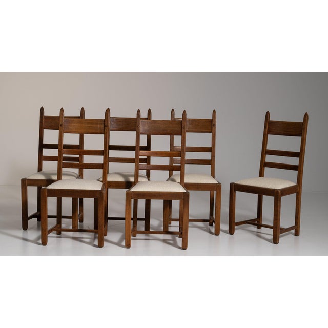 1970-1979 France Weathered Honey Oak Set Of Five Ladder-Back Chairs For Sale In Greensboro - Image 6 of 11