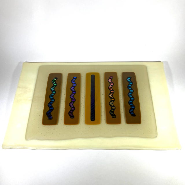 1970's Cream Fused Dichroic Art Glass Wall Art Plate Plaque For Sale - Image 9 of 9