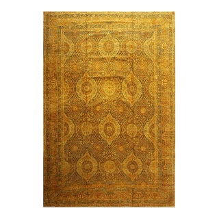 1840s Royal Blue Painterly Floral Motifs Antique Knotted Persian Silk Kirman Rug For Sale