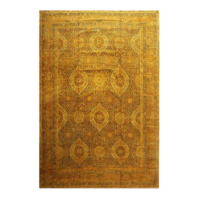 1840s Royal Blue Painterly Floral Motifs Antique Knotted Persian Silk Kirman Rug For Sale