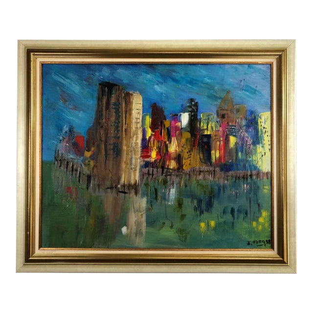 Large Oil on Canvas Painting Titled "Big Apple" by Signed French Painter Eric Forg For Sale